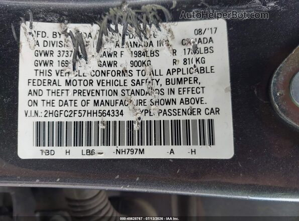 2HGFC2F57HH564334 2017 HONDA CIVIC Серый Вид подкапотного пространства