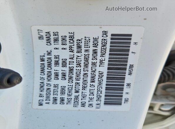 2HGFC2F57HH574247 2017 HONDA CIVIC Белый Вид подкапотного пространства