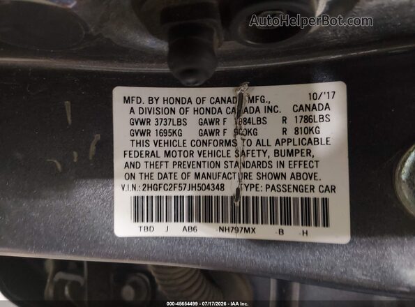 2HGFC2F57JH504348 2018 HONDA CIVIC Black Vista del compartimento del motor