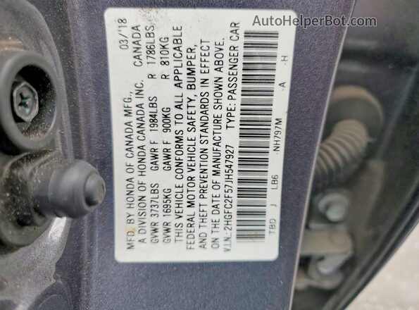 2HGFC2F57JH547927 2018 HONDA CIVIC Gray Շարժիչի բաժամունքի տեսք