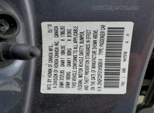 2HGFC2F57JH560614 2018 HONDA CIVIC Gray Вид наклейки з VIN-кодом