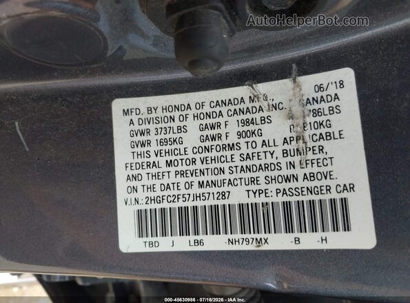 2HGFC2F57JH571287 2018 HONDA CIVIC Gray Vista del compartimento del motor