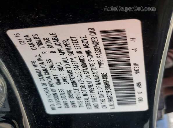 2HGFC2F58GH544883 2016 HONDA CIVIC Черный Вид подкапотного пространства