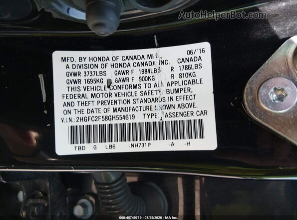2HGFC2F58GH554619 2016 HONDA CIVIC Black Вид підкапотного простору