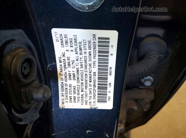 2HGFC2F58HH511304 2017 HONDA CIVIC Blue ძრავის განყოფილების ხედი