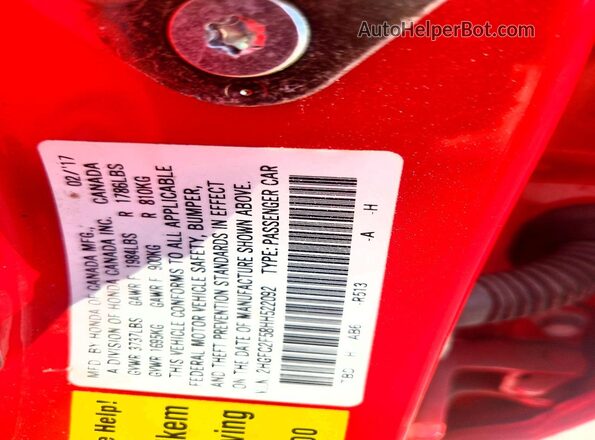 2HGFC2F58HH522092 2017 HONDA CIVIC Красный Вид подкапотного пространства