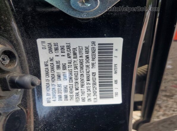 2HGFC2F58JH531428 2018 HONDA CIVIC Черный Вид наклейки с VIN-кодом