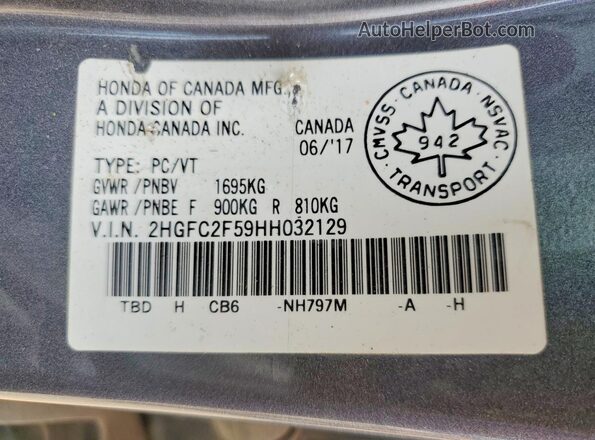 2HGFC2F59HH032129 2017 HONDA CIVIC Gray Engine compartment view