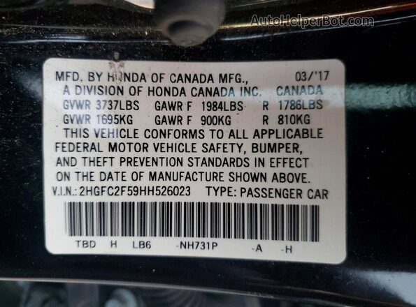 2HGFC2F59HH526023 2017 HONDA CIVIC Black Vista del compartimento del motor