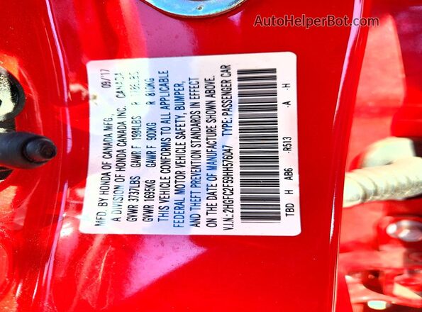 2HGFC2F59HH576047 2017 HONDA CIVIC Red Вид підкапотного простору