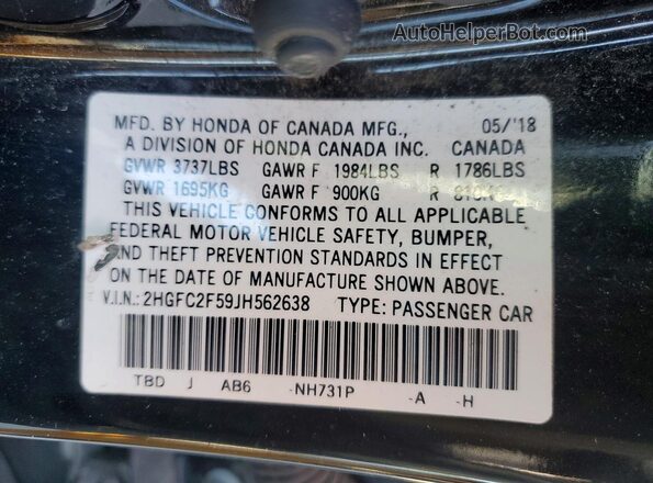 2HGFC2F59JH562638 2018 HONDA CIVIC Black VIN sticker view