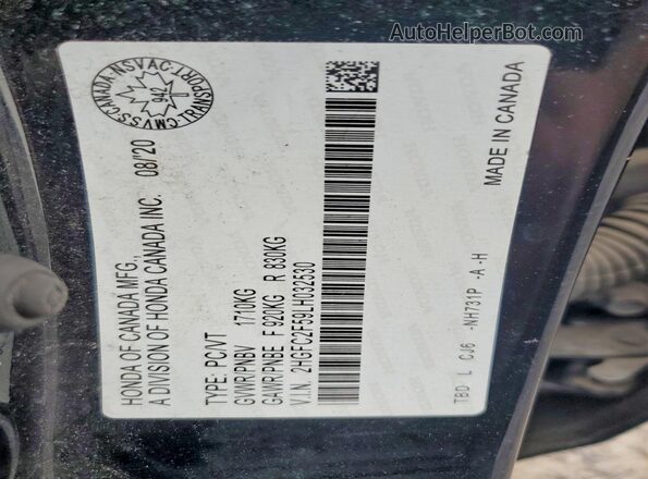 2HGFC2F59LH032530 2020 HONDA CIVIC Black Engine compartment view