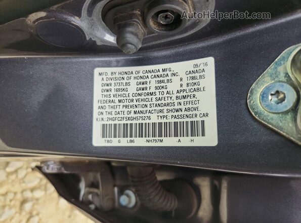 2HGFC2F5XGH575276 2016 HONDA CIVIC Угольный Вид наклейки с VIN-кодом
