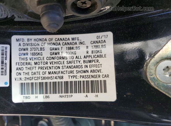 2HGFC2F5XHH514768 2017 HONDA CIVIC Black Vista del compartimento del motor