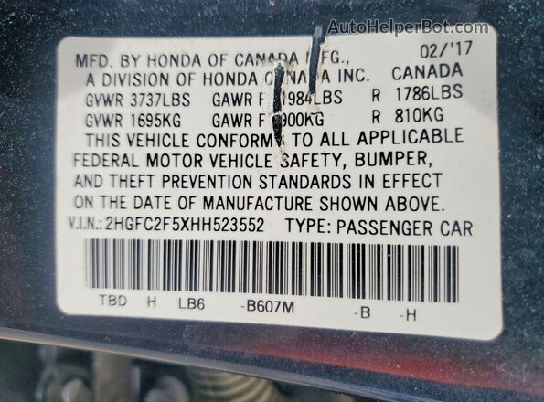 2HGFC2F5XHH523552 2017 HONDA CIVIC Синий Вид подкапотного пространства