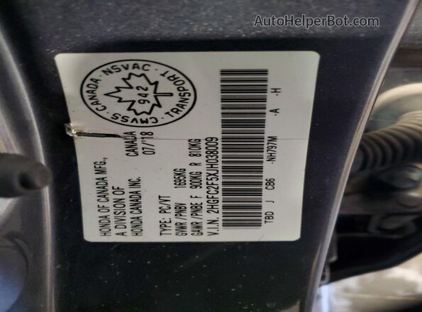 2HGFC2F5XJH038009 2018 HONDA CIVIC Gray Vista del compartimento del motor