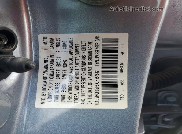 2HGFC2F5XJH557612 2018 HONDA CIVIC Silver Vista del compartimento del motor