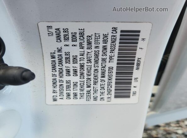 2HGFC2F61KH519700 2019 HONDA CIVIC White Widok naklejki z numerem VIN