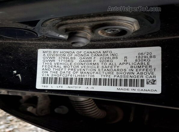 2HGFC2F61LH561706 2020 HONDA CIVIC Black Widok komory silnika