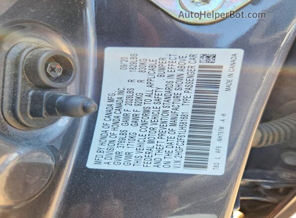 2HGFC2F61LH581681 2020 HONDA CIVIC Gray VIN კოდის სტიკერის ხედი