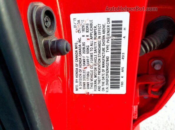 2HGFC2F62KH527840 2019 HONDA CIVIC Red Vista del compartimento del motor