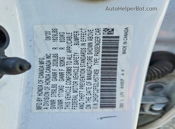 2HGFC2F62LH577459 2020 HONDA CIVIC White VIN sticker view