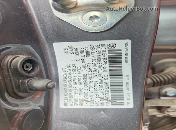 2HGFC2F62MH514220 2021 HONDA CIVIC Gray Вид підкапотного простору