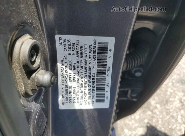 2HGFC2F63KH558403 2019 HONDA CIVIC Gray ძრავის განყოფილების ხედი