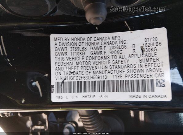 2HGFC2F63LH569113 2020 HONDA CIVIC Black Вид підкапотного простору
