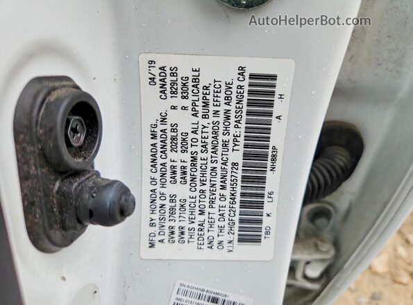 2HGFC2F64KH557728 2019 HONDA CIVIC White Widok komory silnika