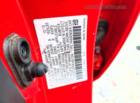 2HGFC2F64LH501354 2020 HONDA CIVIC Red ძრავის განყოფილების ხედი