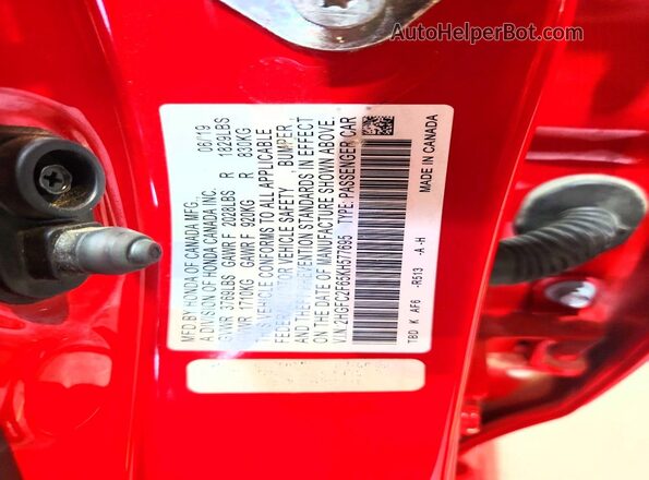 2HGFC2F65KH577695 2019 HONDA CIVIC Red Շարժիչի բաժամունքի տեսք