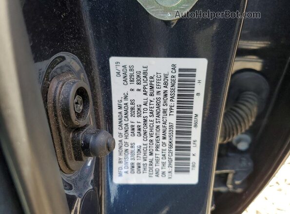 2HGFC2F66KH553597 2019 HONDA CIVIC Gray Vista de la etiqueta del VIN
