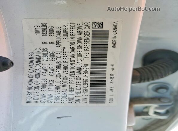 2HGFC2F67LH504278 2020 HONDA CIVIC White Vista del compartimento del motor