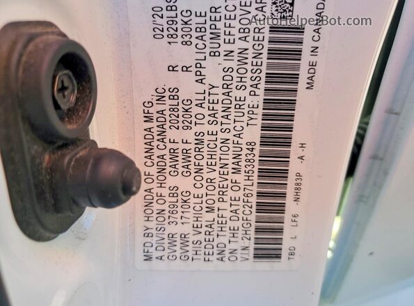 2HGFC2F67LH538348 2020 HONDA CIVIC White Engine compartment view