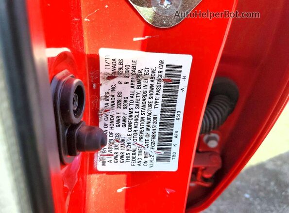 2HGFC2F68KH512081 2019 HONDA CIVIC Red Engine compartment view