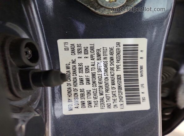 2HGFC2F68KH535828 2019 HONDA CIVIC Gray VIN sticker view