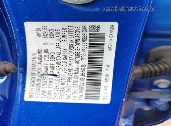 2HGFC2F68LH556258 2020 HONDA CIVIC Blue Widok komory silnika