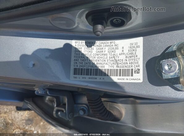 2HGFC2F68LH591866 2020 HONDA CIVIC Silver Engine compartment view