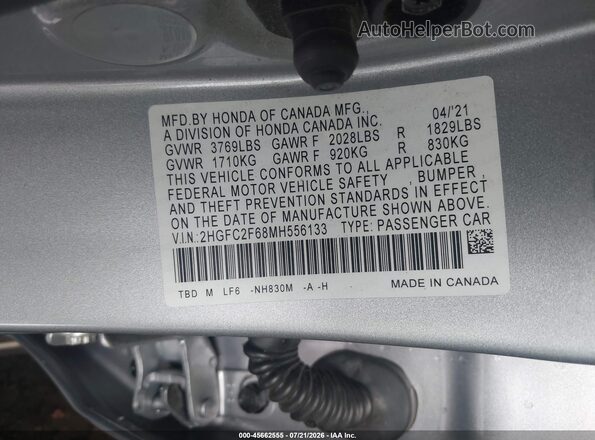 2HGFC2F68MH556133 2021 HONDA CIVIC Gray Вид підкапотного простору