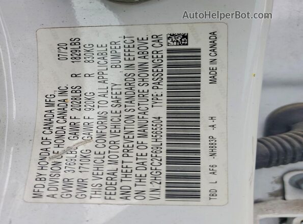 2HGFC2F69LH565504 2020 HONDA CIVIC White ძრავის განყოფილების ხედი