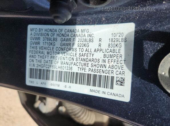 2HGFC2F69LH601336 2020 HONDA CIVIC Black Вид наклейки з VIN-кодом