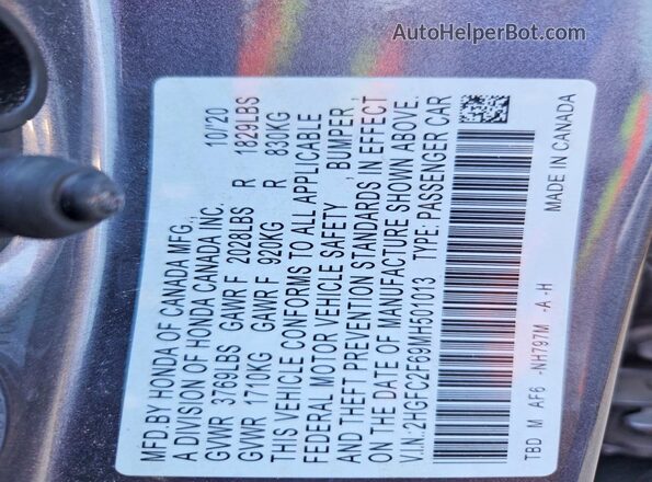 2HGFC2F69MH501013 2021 HONDA CIVIC Gray Vista del compartimento del motor