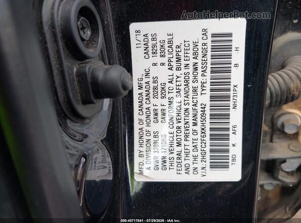 2HGFC2F6XKH509442 2019 HONDA CIVIC Black ძრავის განყოფილების ხედი
