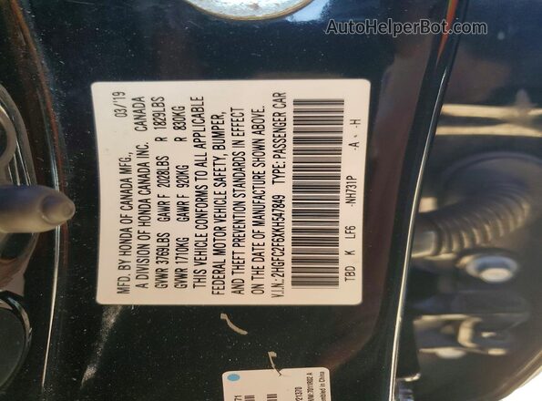 2HGFC2F6XKH547849 2019 HONDA CIVIC Black Vista del compartimento del motor
