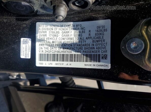 2HGFC2F6XLH587639 2020 HONDA CIVIC Black ძრავის განყოფილების ხედი
