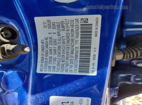 2HGFC2F6XMH542136 2021 HONDA CIVIC Синий Вид подкапотного пространства