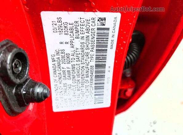 2HGFC2F6XMH548566 2021 HONDA CIVIC Red Вид підкапотного простору