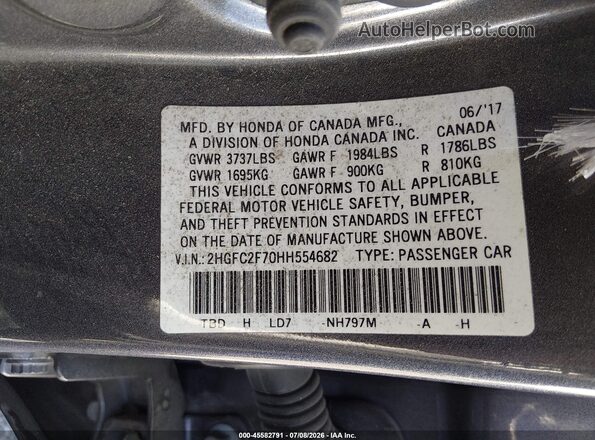 2HGFC2F70HH554682 2017 HONDA CIVIC Gray Вид підкапотного простору