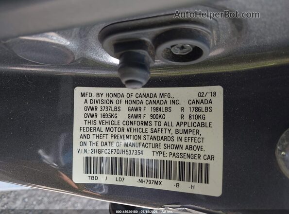 2HGFC2F70JH537354 2018 HONDA CIVIC Серый Вид подкапотного пространства